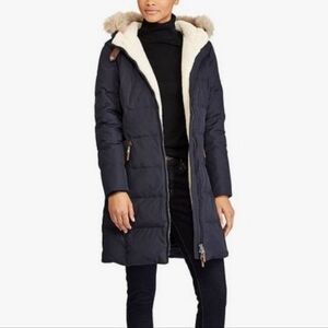 Lauren Ralph Lauren Down Filled Navy Parka Jacket Faux Fur Hood (mark)